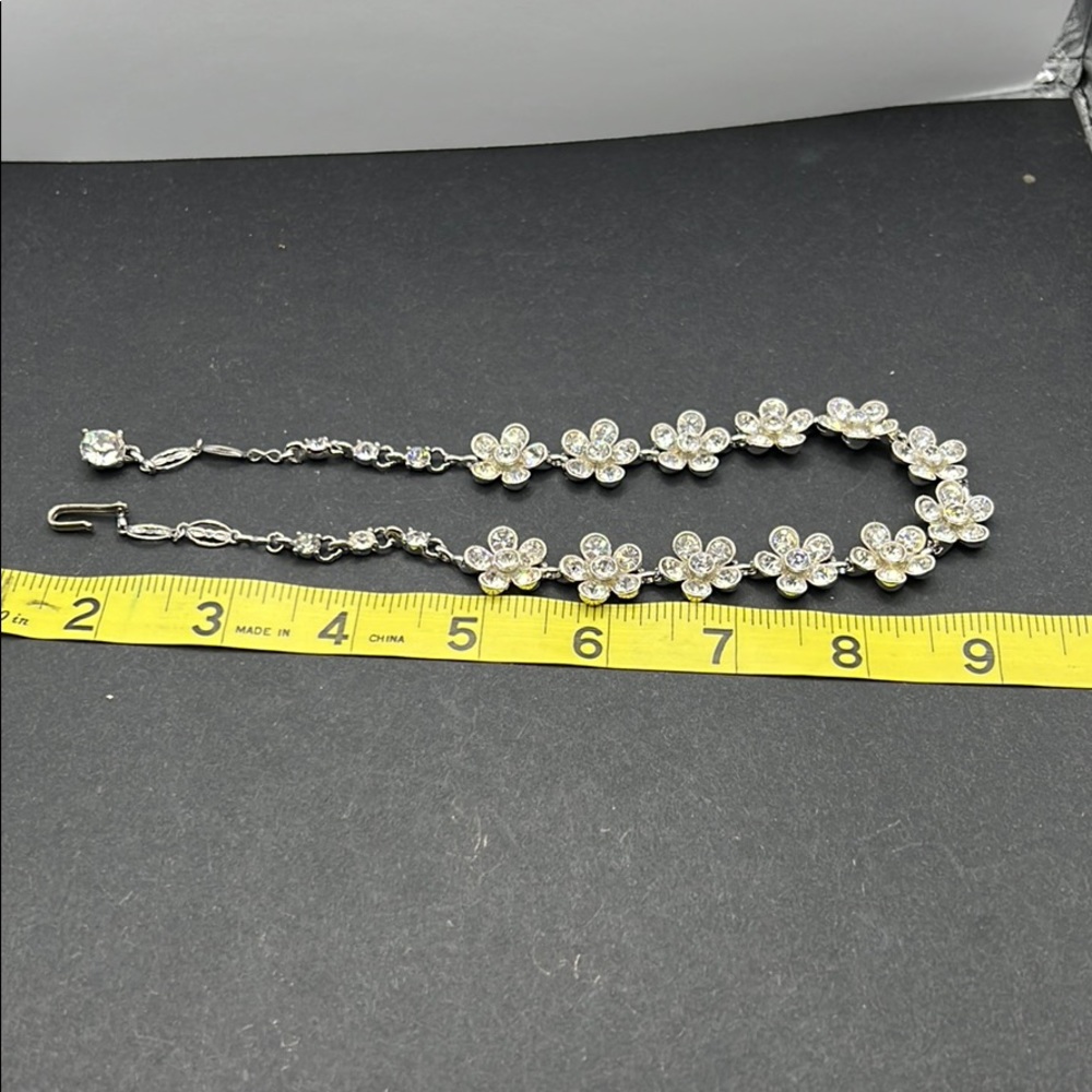 Vintage Bogoff Rhinestone Flower Necklace - image 4